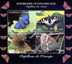 CAR 2011 Butterflies of Europe Sheet (4) Perforated mnh.vf