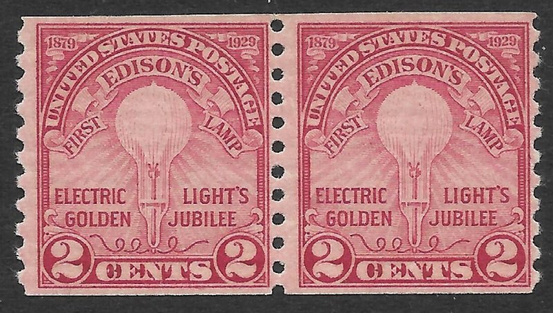 Doyle's_Stamps: MNH 1929 2c Electric Light Coil Pair, Scott #656**