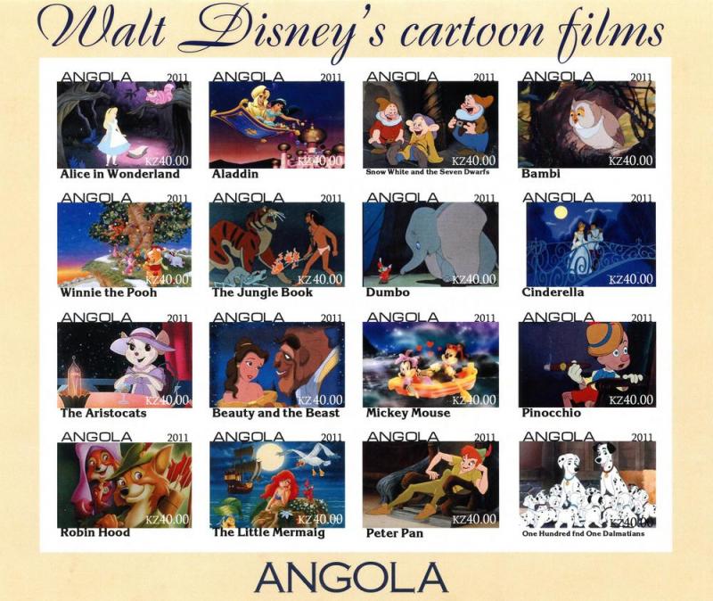 ANGOLA SHEET IMPERF CINDERELLA DISNEY CARTOON FILMS DUMBO