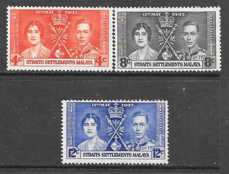 Straits Settlements 235-237: King George VI and Queen Elizabeth, MH, F-VF