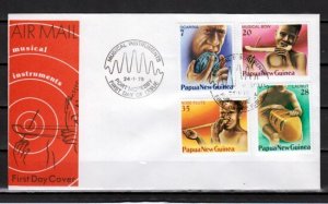 Papua New Guinea, Scott cat. 491-494. Native Music Instruments. First day cover.