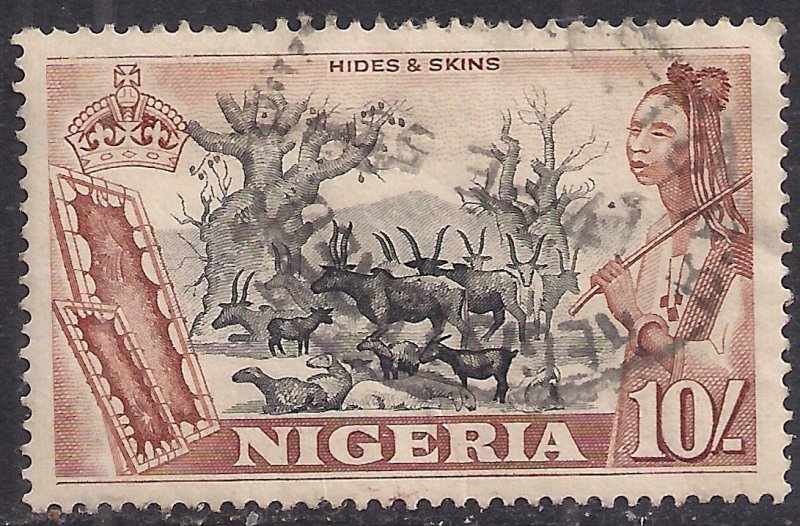 Nigeria 1953 QE2 10/-d Black & Brown used SG 79 ( 307 )