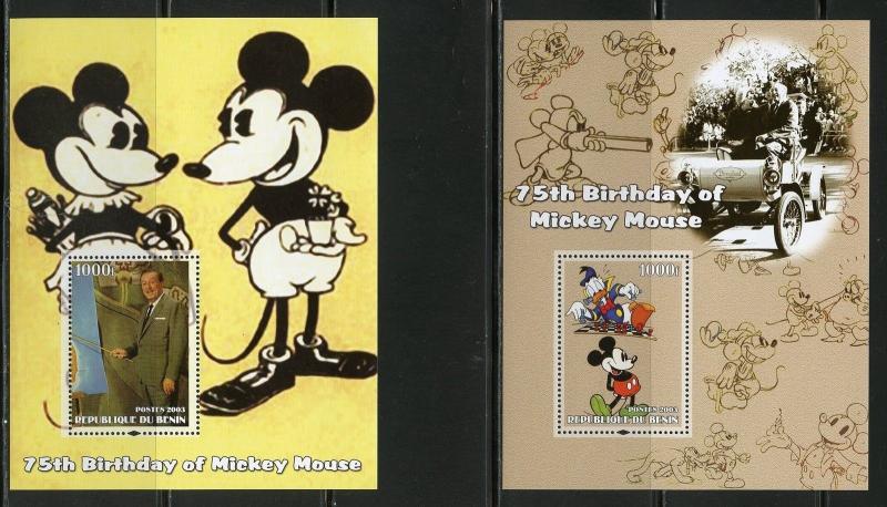 BENIN  2003 75th BIRTHDAY OF MICKEY MOUSE W/ WALT DISNEY SET OF 8  S/S MINT NH