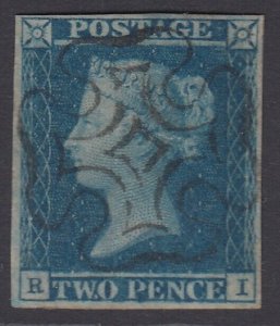 SG 14 1841 2d blue plate 3 lettered RI. Superb used with a full upright Scott...