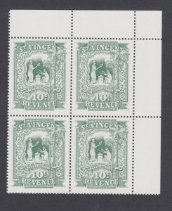 St. Vincent Bft 44 MNH. 1995 10c Revenue, Corner Block of 4, fresh