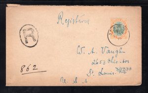 St. Kitts 1919 Registered Cover to St. Louis franked 1sh, Scott 20