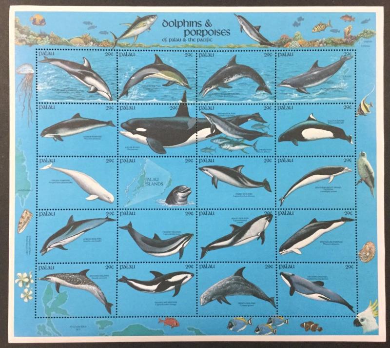 PALAU  #289 1991 sheet of 20  pictures “Marine Life” MNH CV $13.50