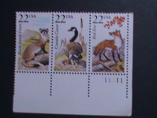 UNITED STATES-1987-SC#2333-5 NORTH AMERICA WILD LIFE PLATE BLOCK OF 3 MNH