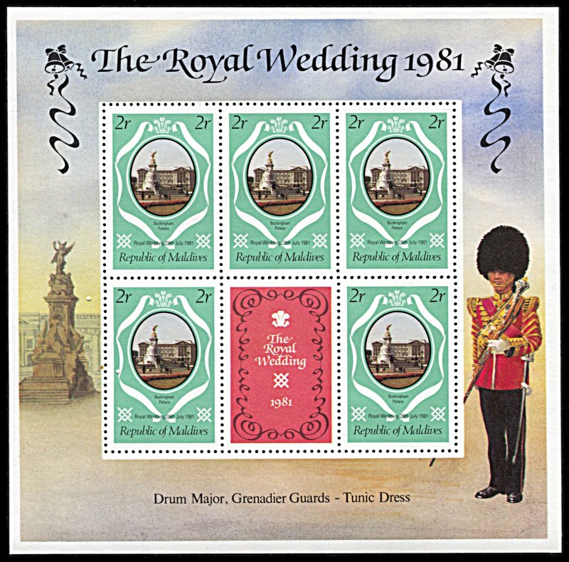 Maldive Islands 906-908, MNH, Royal Wedding minisheets, new colors and perfs.