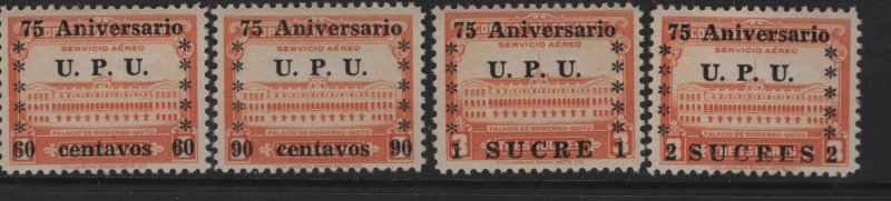 ECUADOR C210-C213 MINT HINGED SURCHARGED SET UPU 1949