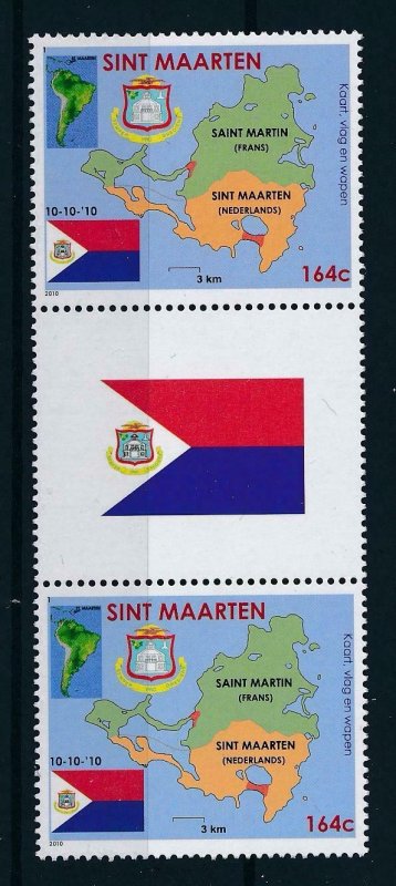 [SM001B] St. Martin Maarten 2010 Flag Maps Coat of arms Gutter pair Flag  MNH