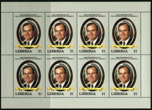 Liberia #1113 George Bush $1 Sheet of 8 Stamps Postage 1989 Mint NH