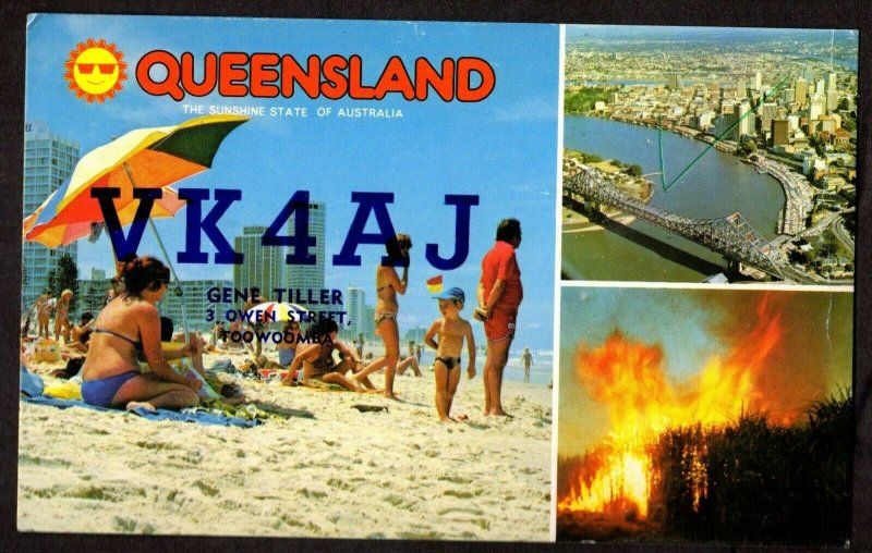 QSL QSO RADIO CARD Queensland,Sunshine State of Australia,Gene Tiller, (Q4054)