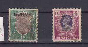 Burma KGV/KGVI O/P 1R x 2 SG13/60 VFU BP2344