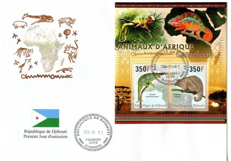 DJIBOUTI FDC CHAMELEONS REPTILES LIZARDS WILDLIFE