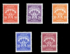 Yugoslavia #J75-79 Cat$66.75, 1962 Postage Dues, set of five, never hinged