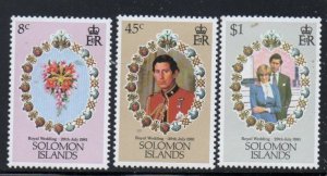 Solomon Islands Sc 450-452 1981 Royal Wedding Prince Charles stamp set mint NH