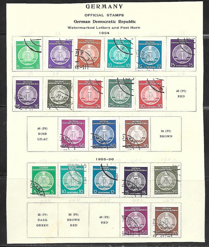 East Germany DDR 1954-6 Official stamps, 21 different, CTO 