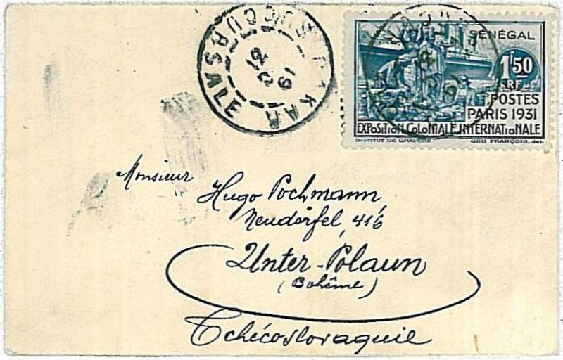 BOATS \ PAQUEBOT -  POSTAL HISTORY COVER : SENEGAL to Czechoslovakia 1931