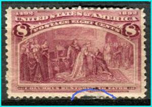USA #236  Mint Hinged Colombian  Some damaged perfs on bottom see scan
