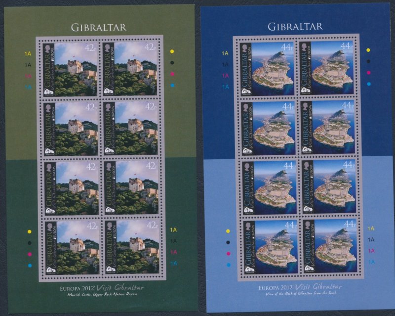 2012 EUROPA CEPT, Gibraltar, 2 minifoils of 8 series, tourism, MNH**