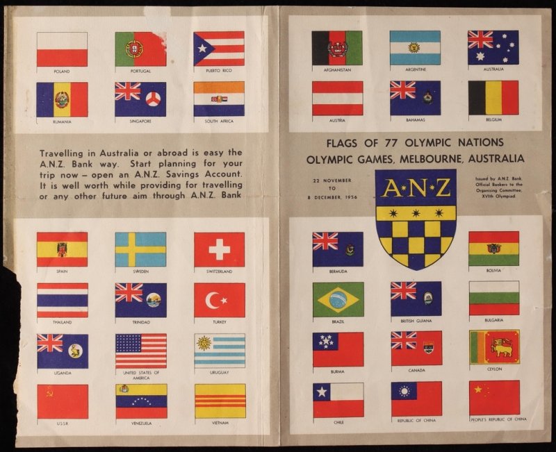 AUSTRALIA 1956 Melbourne Olympics 'Flags of all Olympic Nations by ANZ Bank.  