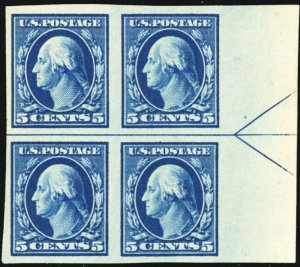 347, Mint XF Top LH Bottom NH 5¢ Right Arrow Block - Stuart Katz