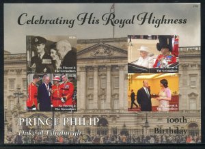 ST. VINCENT GREN  2021 100th ANNIVERSARY OF PRINCE PHILIP IMPERF SHEET MINT NH