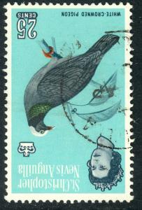ST. KITTS NEVIS 1963 QE2 25c White Crowned Pigeon INVERTED WMK SG No. 139w VFU