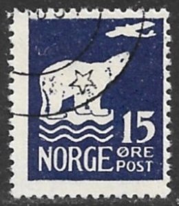 NORWAY 1925 15o POLAR BEAR and Airplane Issue Sc 108 VFU