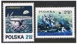 Poland 1850-1851, MNH. Michel 2122-2123. Apollo 15, Luna 17.1971. Lunar Rover,