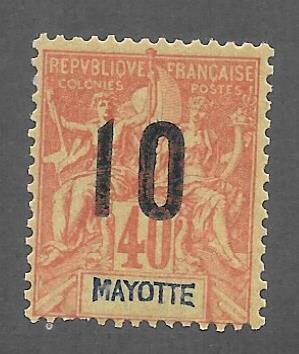 Mayotte Scott #28 Mint 10c surcharged stamp 2017 CV $2.00