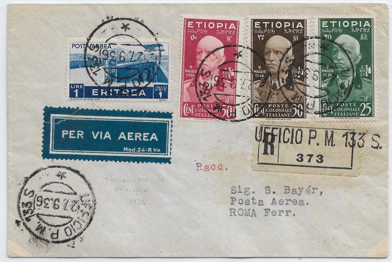 Italian Military in Eritrea to Rome, Italy 1936 Airmail (53308)