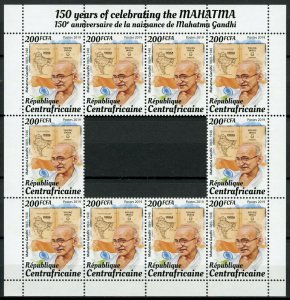 Central African Republic Mahatma Gandhi Stamps 2019 MNH Famous People 10v M/S