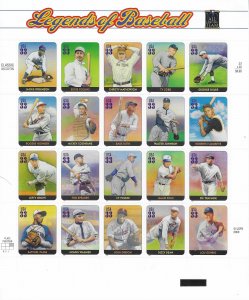 US #3408 $0.33  Legends of Baseball Pane of 20 (MNH) CV $15.00