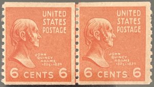 Scott #846 1939 6¢ Pres. Series J.Q. Adams perf. 10 vertically unused HR pair