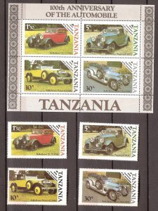 Tanzania - 1986 - Mi. 309-12 and Sheet 53 (Cars) - MNH - MO014