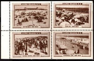 1930's US Poster Stamp Long Island, N.Y.,  Jones Beach Block/4 MNH