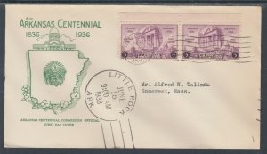 US Planty 782-51j FDC 1936 Arkansas Centennial, FIRST CACHET AR Centennial Comm.