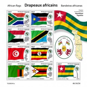 TOGO - 2020 - African Flags - Perf 9v Sheet - Mint Never Hinged