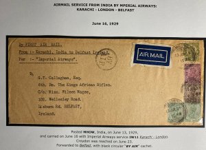 1929 Mhow India First Flight Airmail Cover FFC To Kings Rifles Belfast Ireland