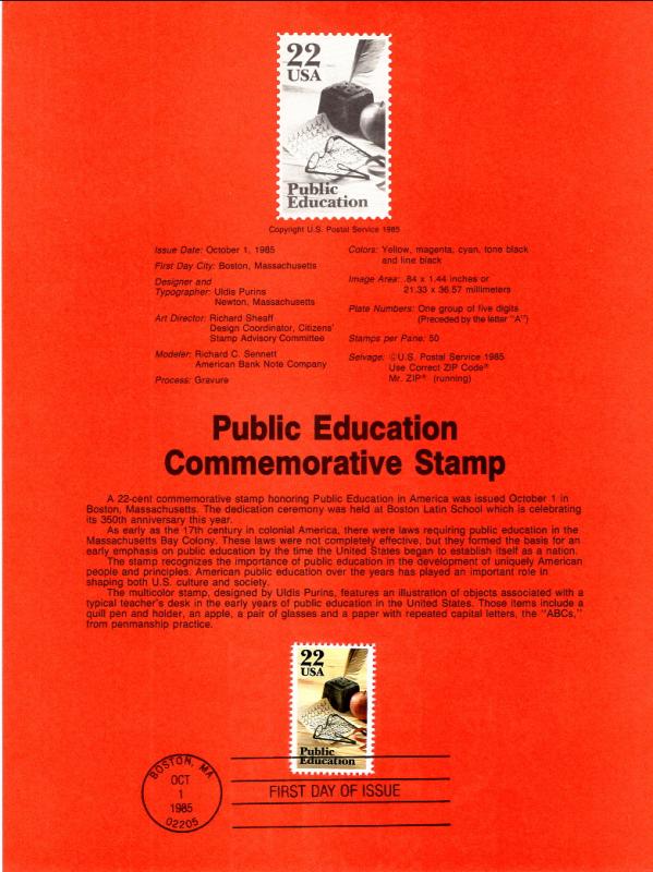 US SP705 Public Education 2159 Souvenir Page FDC