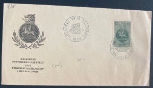 1948 Helsinki Finland First Day Post Office Bureau Cover FDC Back Label