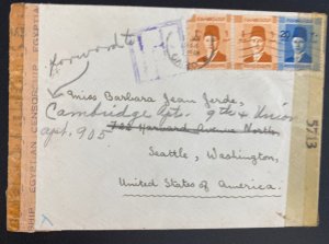 1944 Cairo Egypt Dual Censored Cover To Seattle WA Usa