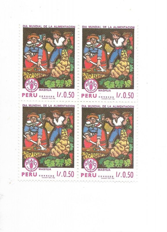 PERU 1987 WORLD ALIMENTATION DAY FOOD FAO UNITED NATIONS BLOCK OF FOUR