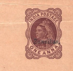 ZANZIBAR Overprint INDIA QV Postal Stationery Wrapper 1a Unused {samwells}MA1187