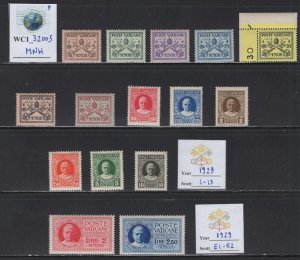 WC1_32005_P. VATICAN. Valuable 1929 KEYS & POPES set. Sc.1-13,E1-E2. MNH