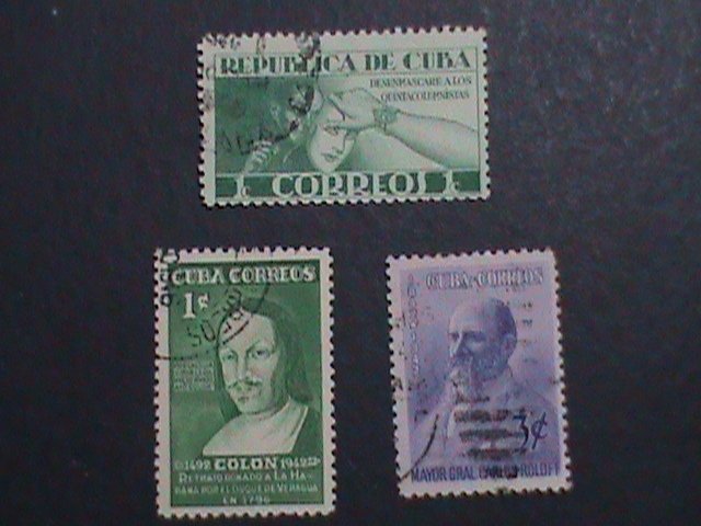 ​CUBA 1944  THREE ALOMOST 80 YEARS VERY OLD USED FAMOUS PERSONS-STAMP-VF