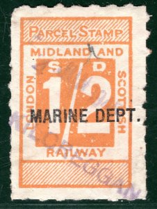 GB Scotland LM&SR RAILWAY Parcel Stamp 1s2d KILCREGGAN Station MARINE DEPT WHB74