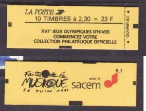 France-Sc#2203b-Unused NH booklet-2 panes-Marianne-Music-1990-2-